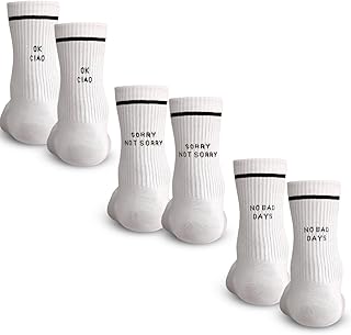 Made Nami Weiße Crew Socks 3-er Set aus Baumwolle • Herren & Damen Retro Tennis-Socken • Atmungsaktiv • Weiße Socken mit Sprüchen • Lustige Socken