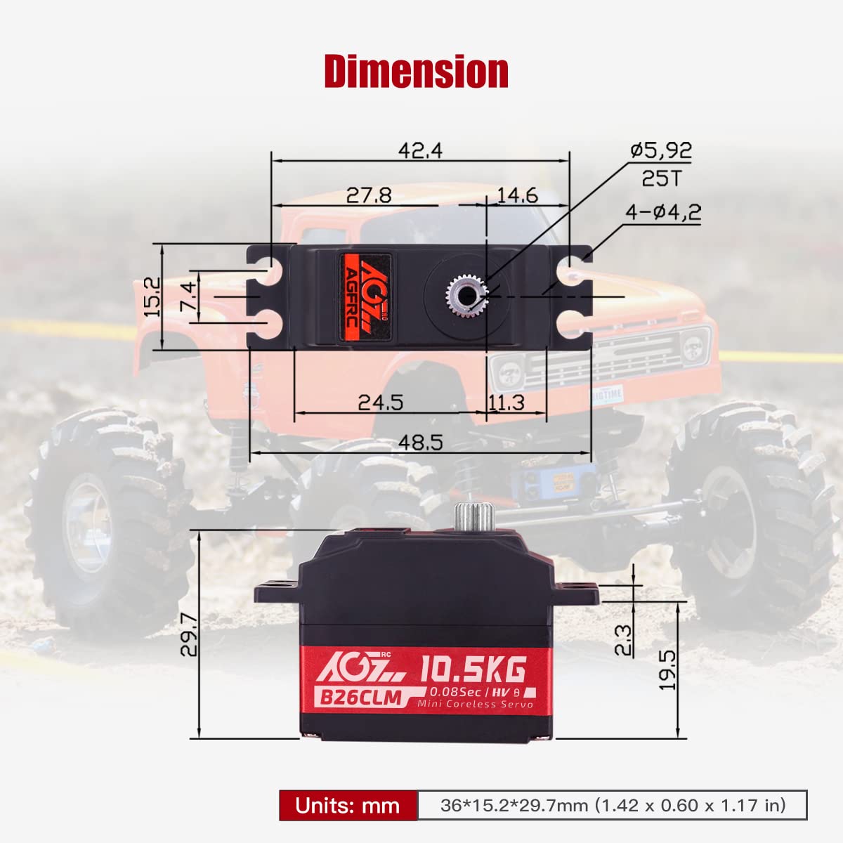AGFRC Servo Digitale Coreless 10.5KG - Alta Velocità con Scocca Intermedia Alluminio e Ingranaggi Titanio per Auto/Aeroplanini RC 1/12 (B26CLM V2)
