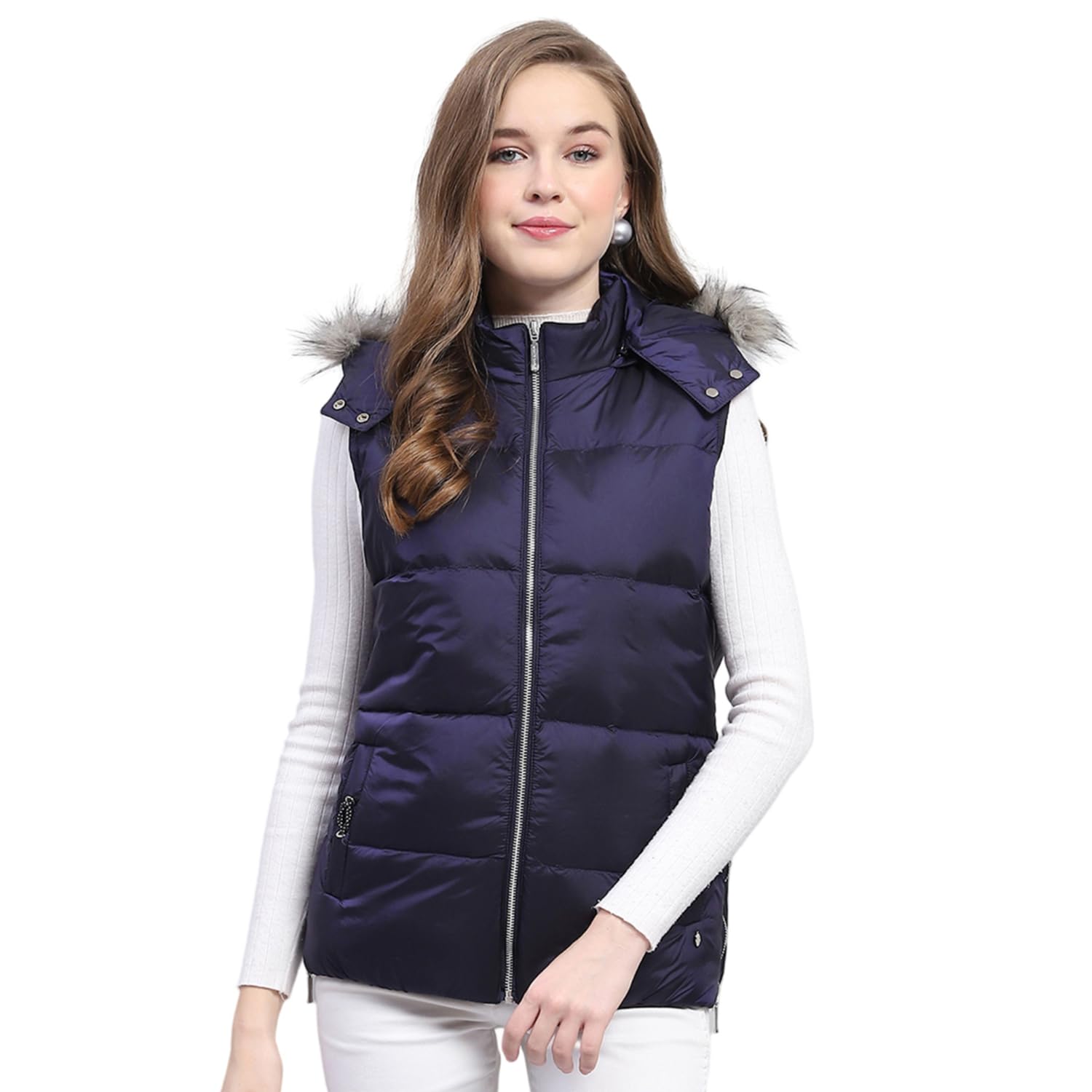 monte carlo Womens Solid Blue Detachable Hood Sleeveless Jacket-picture-19