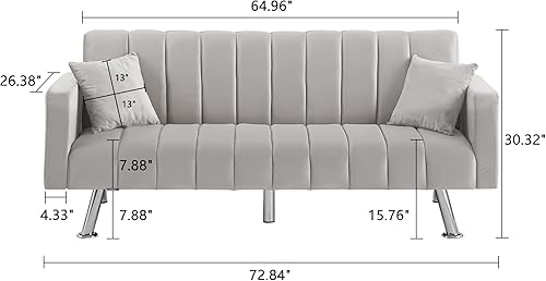 Miniatura 2 de AWQM Futon Sofa Bed, Upholstered Convertible Sofa Bed with 2 Pillows, Modern Sleeper Sofa Couch Recliner with Wooden Frame and Metal Legs,