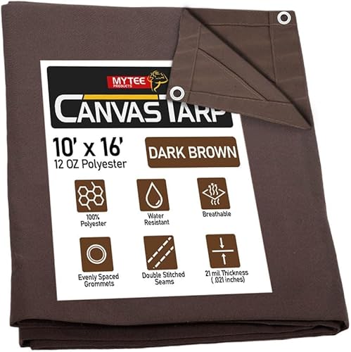 Miniatura 15 de Mytee Products Lona de lona marrón oscuro de 6 x 8 pies de 12 onzas, resistente al agua y transpirable, lonas resistentes, cubierta de lona