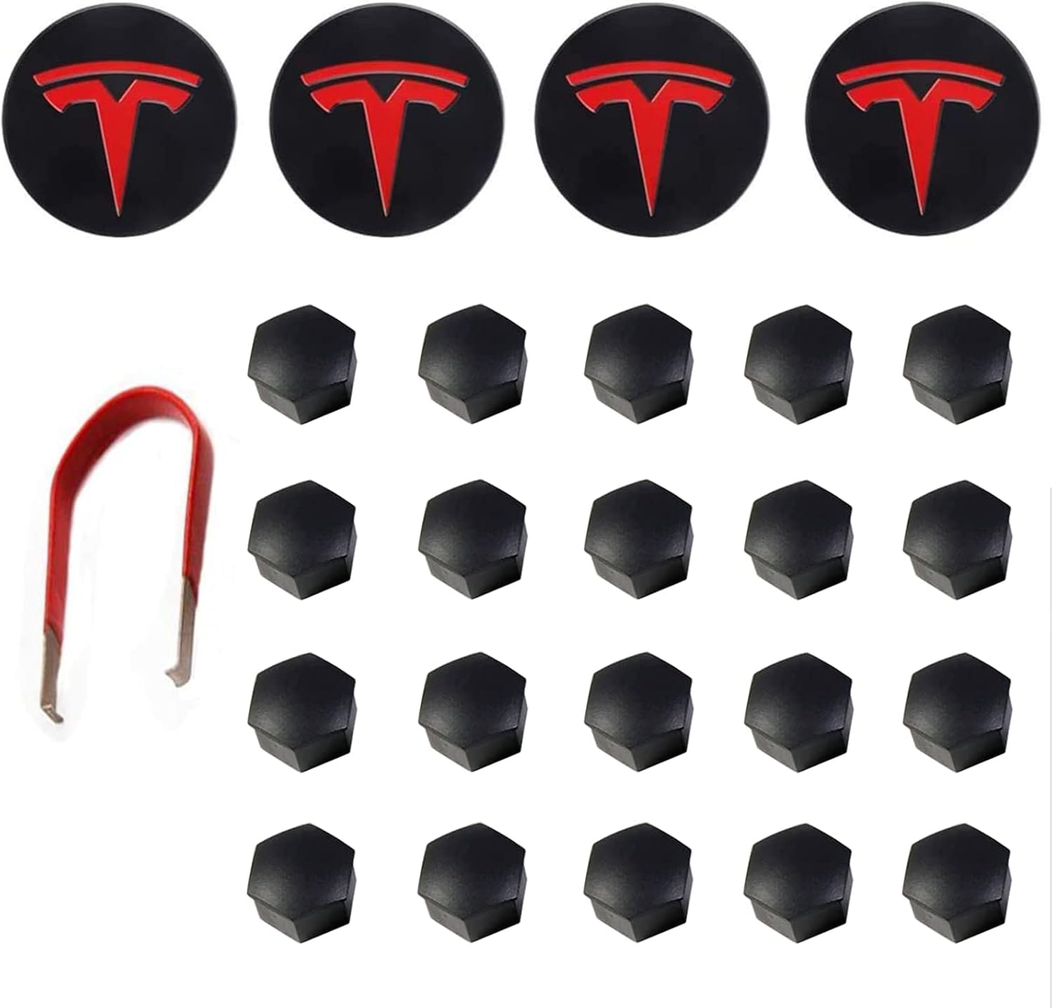 Tesla Model 3 Y S X Center Cap Wheel Cap Kit Lug Nut Cover Red Matte (4
