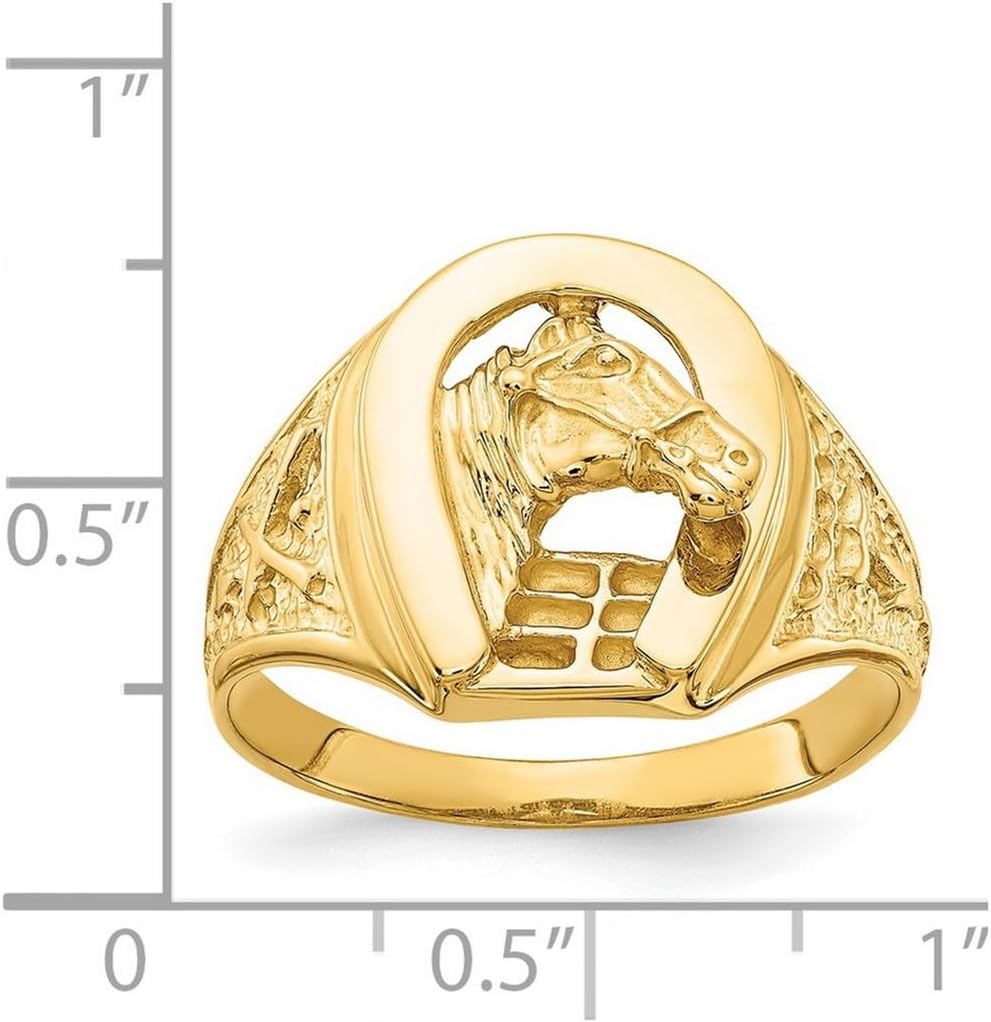 JewelryWeb 14k Yellow Gold Solid Not engraveable Polished Horseshoe with Horse in Center Ring Size 10 Ring for Women