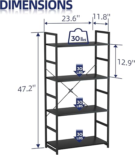 Miniatura 3 de NUMENN Estantería de 4 niveles, estantería alta para almacenamiento, estante moderno para dormitorio, sala de estar y oficina en casa, color negro