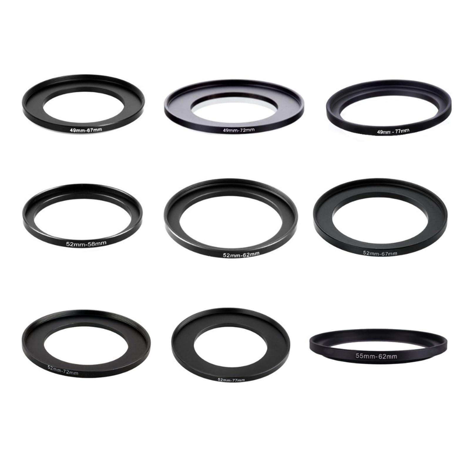 Adaptador de lente con 10 anillos de metal 52-72mm para usar filtros grandes en objetivos. 7