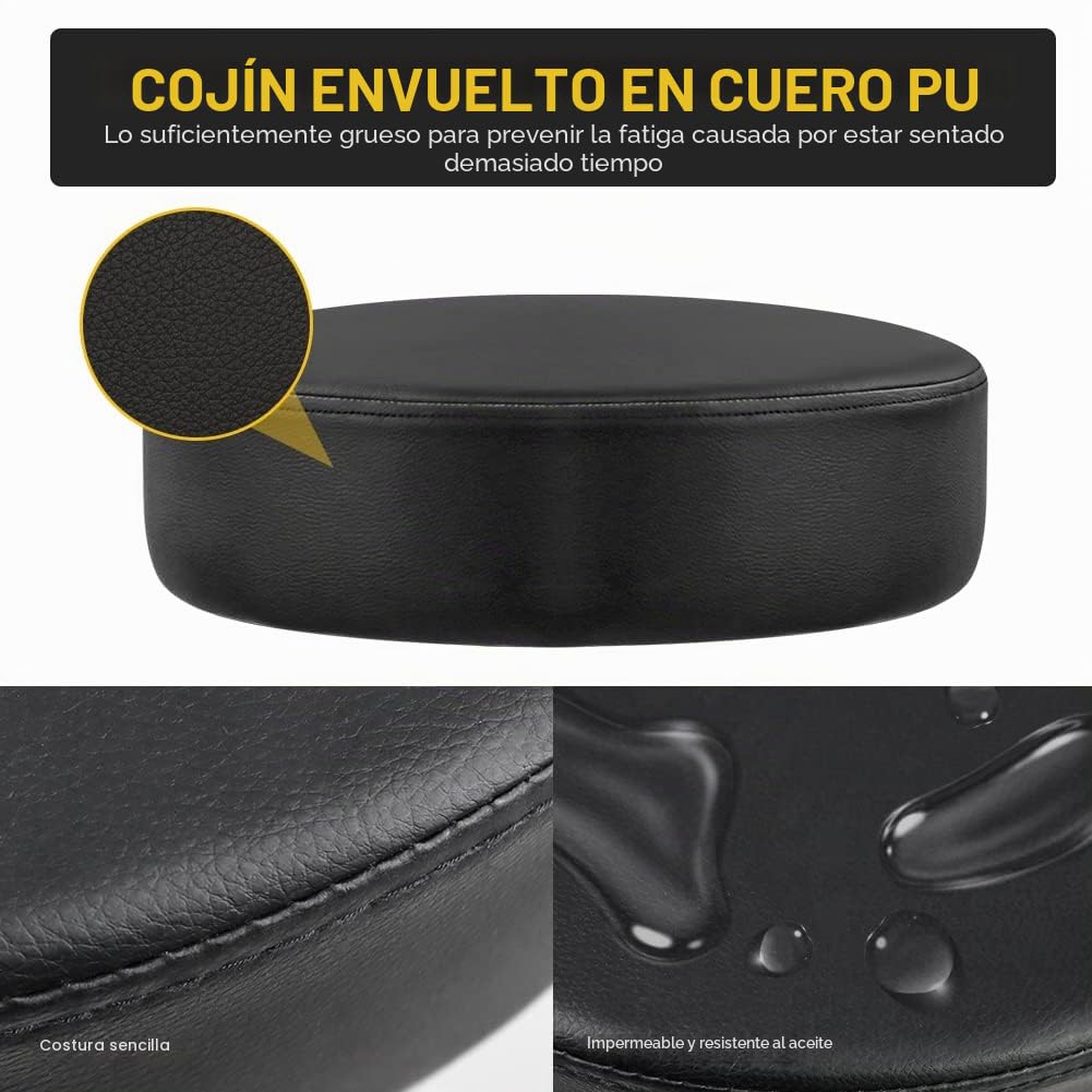 WKWKER Taburete de belleza resistente con ruedas giratorias ajustables de cuero grueso para cocina, redacción, laboratorio, oficina, masajes, negro