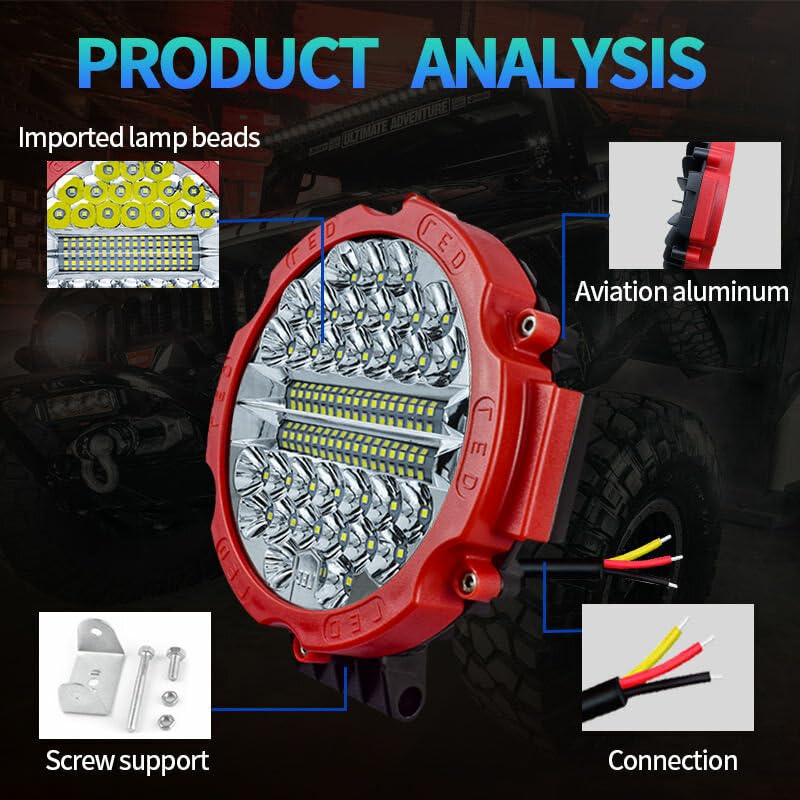 YONGYAO 7 Pulgadas 51W Par Faros Auxiliares Amplia Visión LED Faro Trabajo IP67 Blanco para Offroad SUV-Rojo