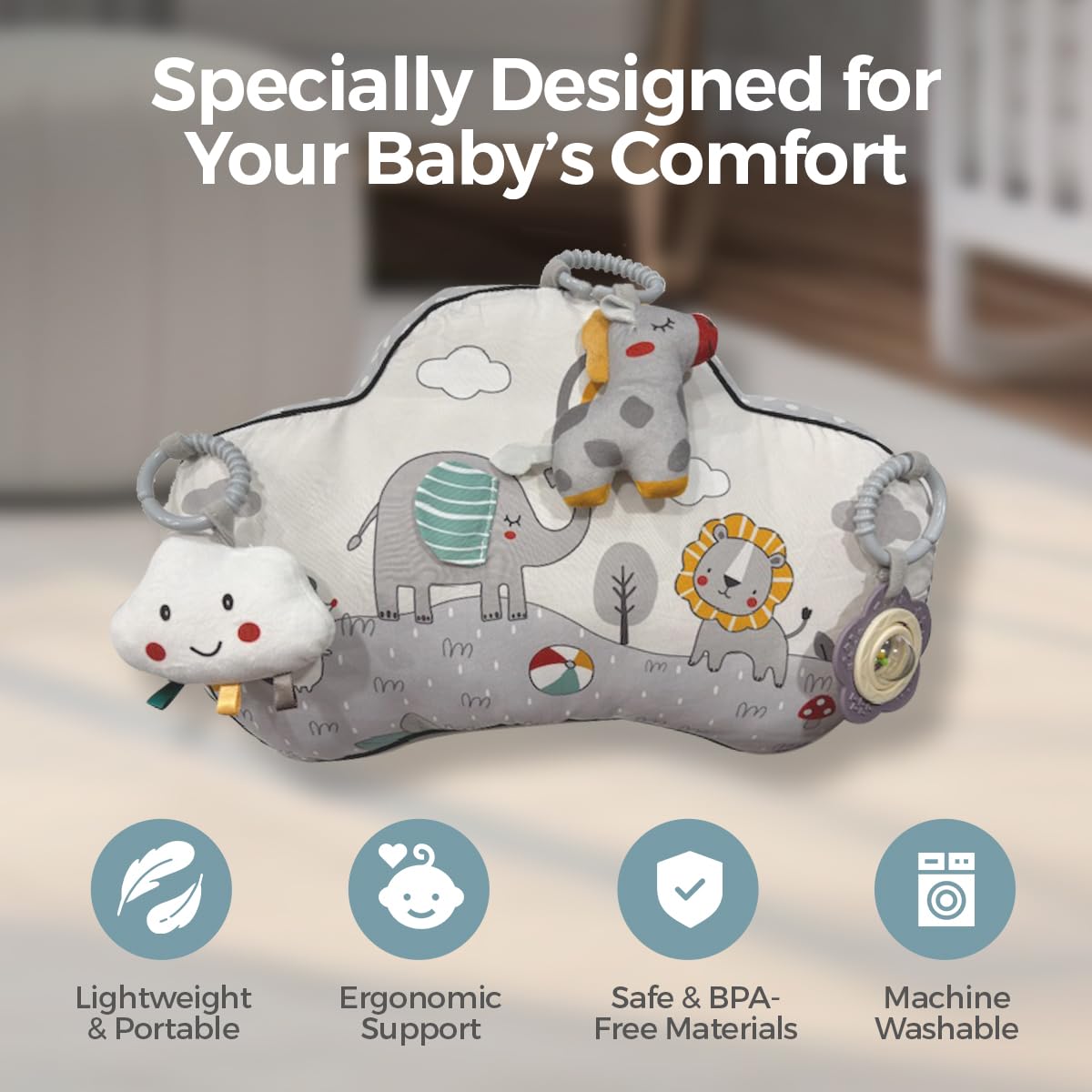 Autumn Bliss Co Tummy Time Pillow for Infants | Baby Lounger | Baby Pillow | Baby Lounger Pillow | Tummy Time Mat | Tummy Time Play Mat | Infant Lounger | Baby Tummy Time Play Mat (Safari Animals)