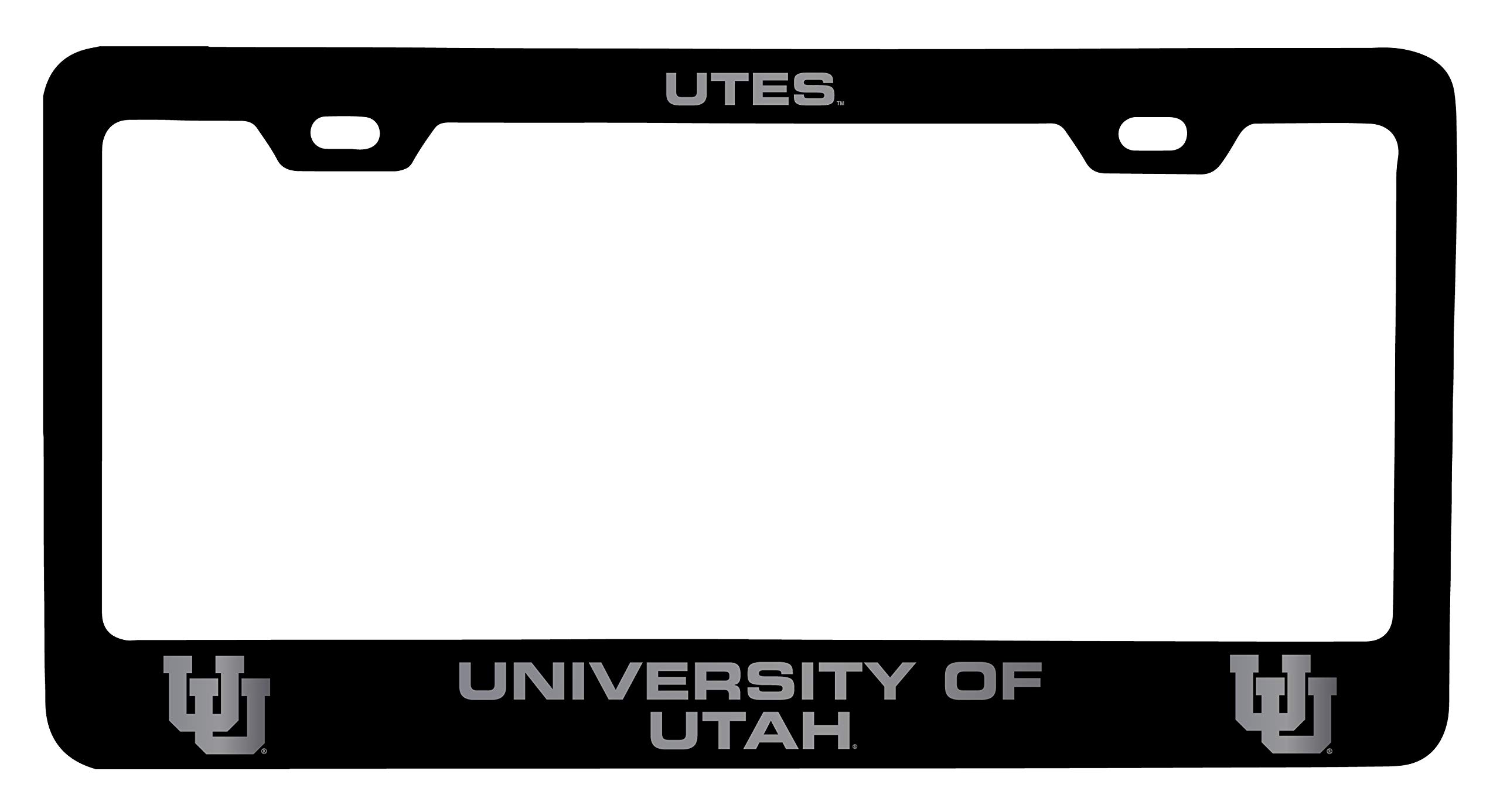 Utah Utes Laser Engraved Metal License Plate Frame Black Officially Licensed Collegiate Product