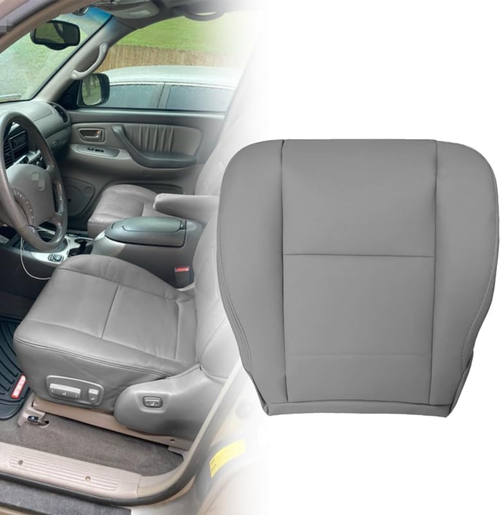Photo 1 of NLQR Gray Driver or Passenger Side Bottom Replacement Microfiber Leather Seat Cover Compatible with Toyota Sequoia Tundra 2000 2001 2002 2003 2004 2005 2006