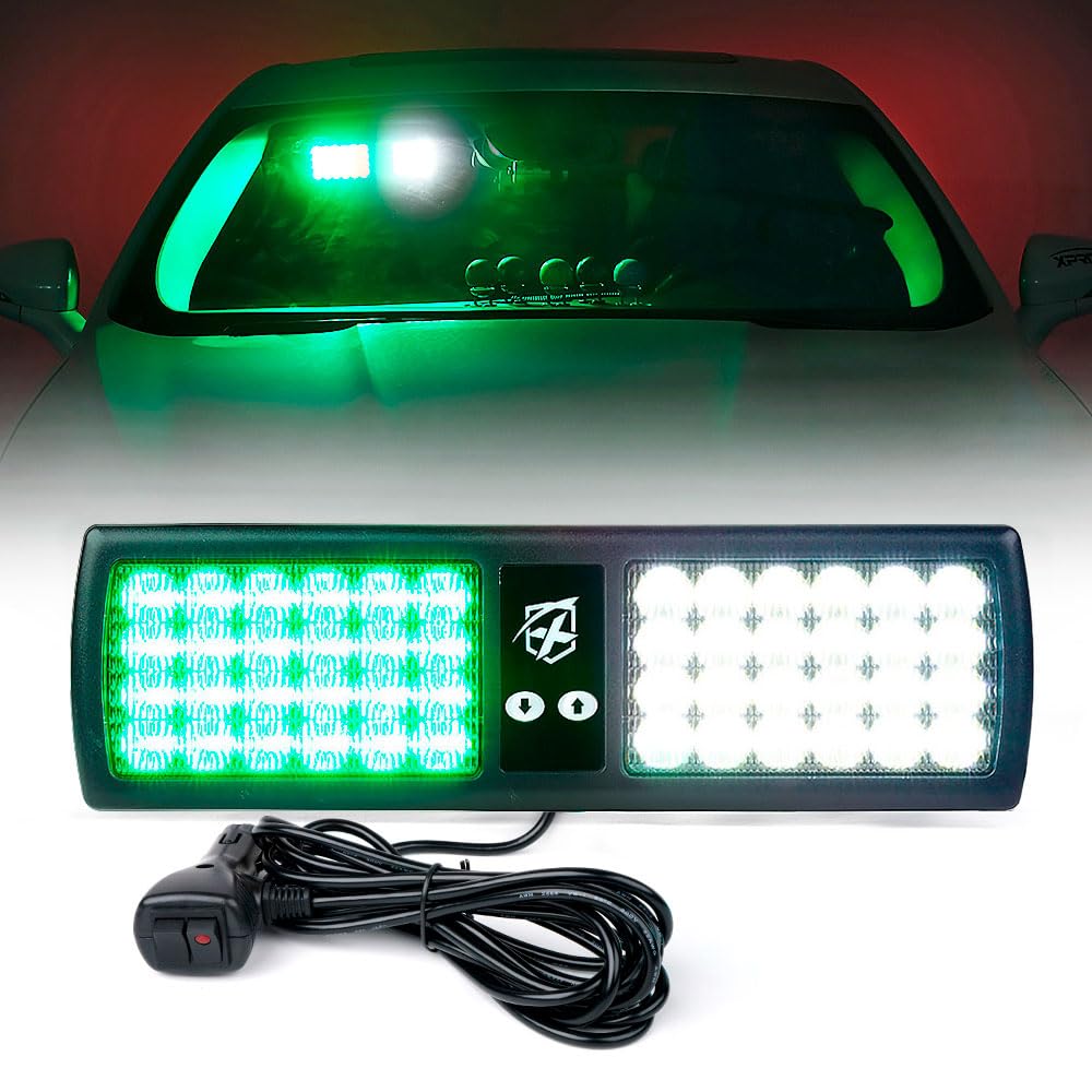 Xprite White Green 48LED Visor Strobe Flashing Lights Interior Windshield Sunshield Emergency Warning Lights for Police Volunteer Firefighter Vehicles TrucksGlobal Recycled StandardGlobal Recycled StandardGlobal Recycled Standard
