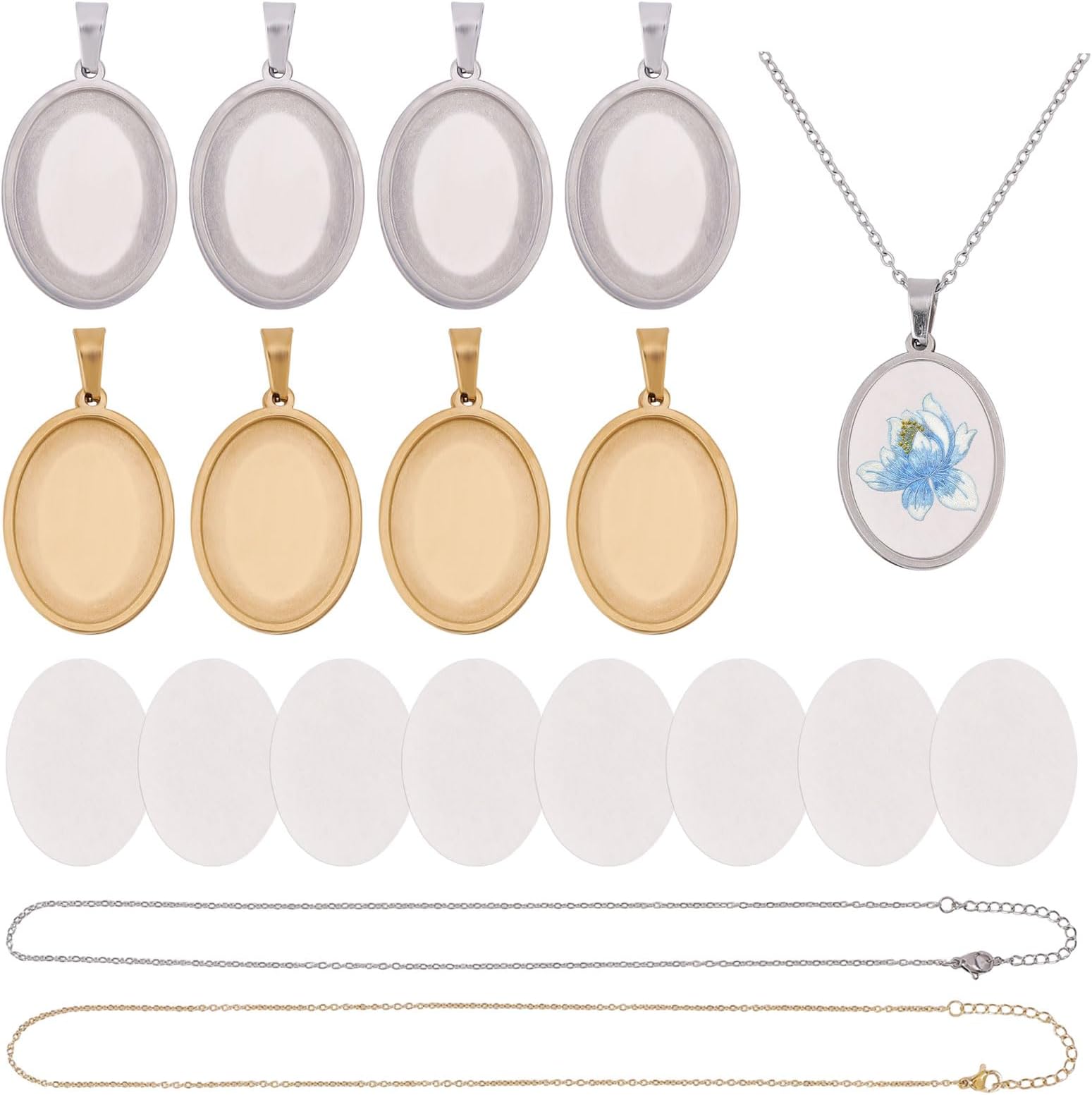 – FREEBLOSS 8 Set Bezel Pendant Trays Necklace Oval Blank Frames for Embroidery Jewelry Making Accessories Embroidery Pendant Base for DIY Crafts Projects Needlepoint