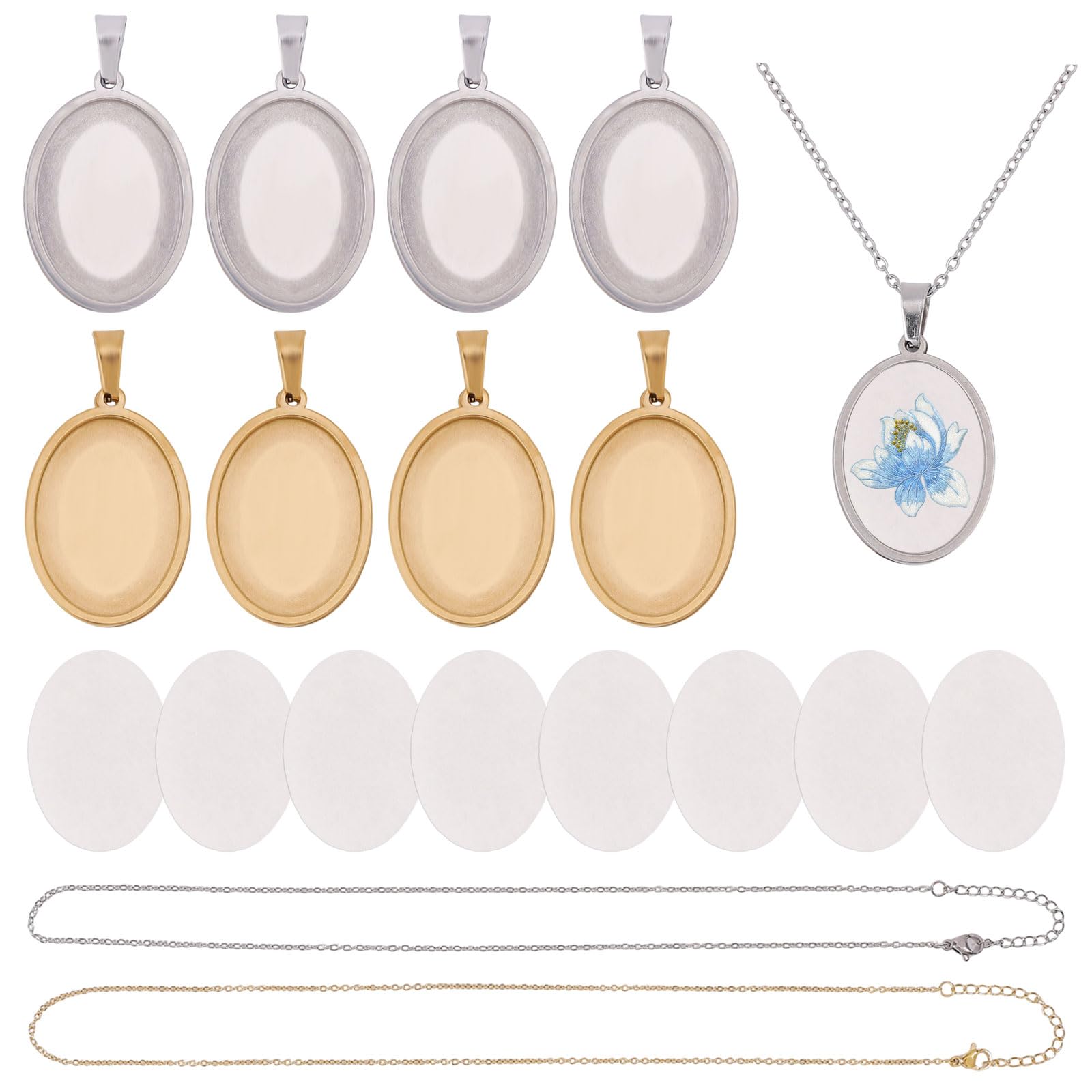 – FREEBLOSS 8 Set Bezel Pendant Trays Necklace Oval Blank Frames for Embroidery Jewelry Making Accessories Embroidery Pendant Base for DIY Crafts Projects Needlepoint