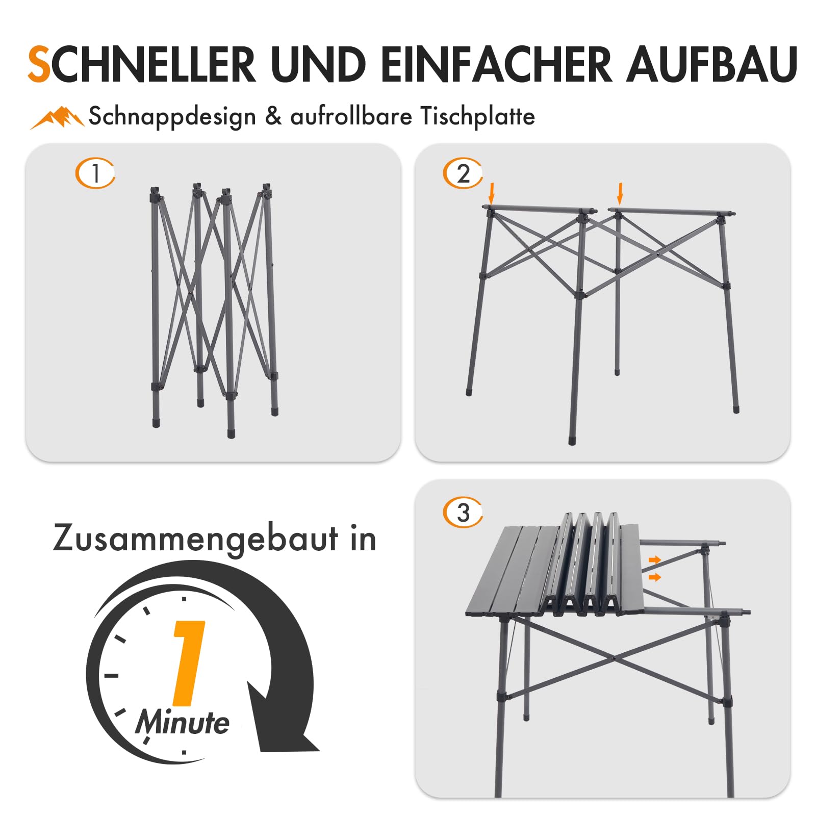 Portal Campingtisch klappbar Klapptisch Camping faltbar mit Aluminium Tischplatte belastbar 80kg mit Tragetasche für Picknick Grillen Garten Balkon