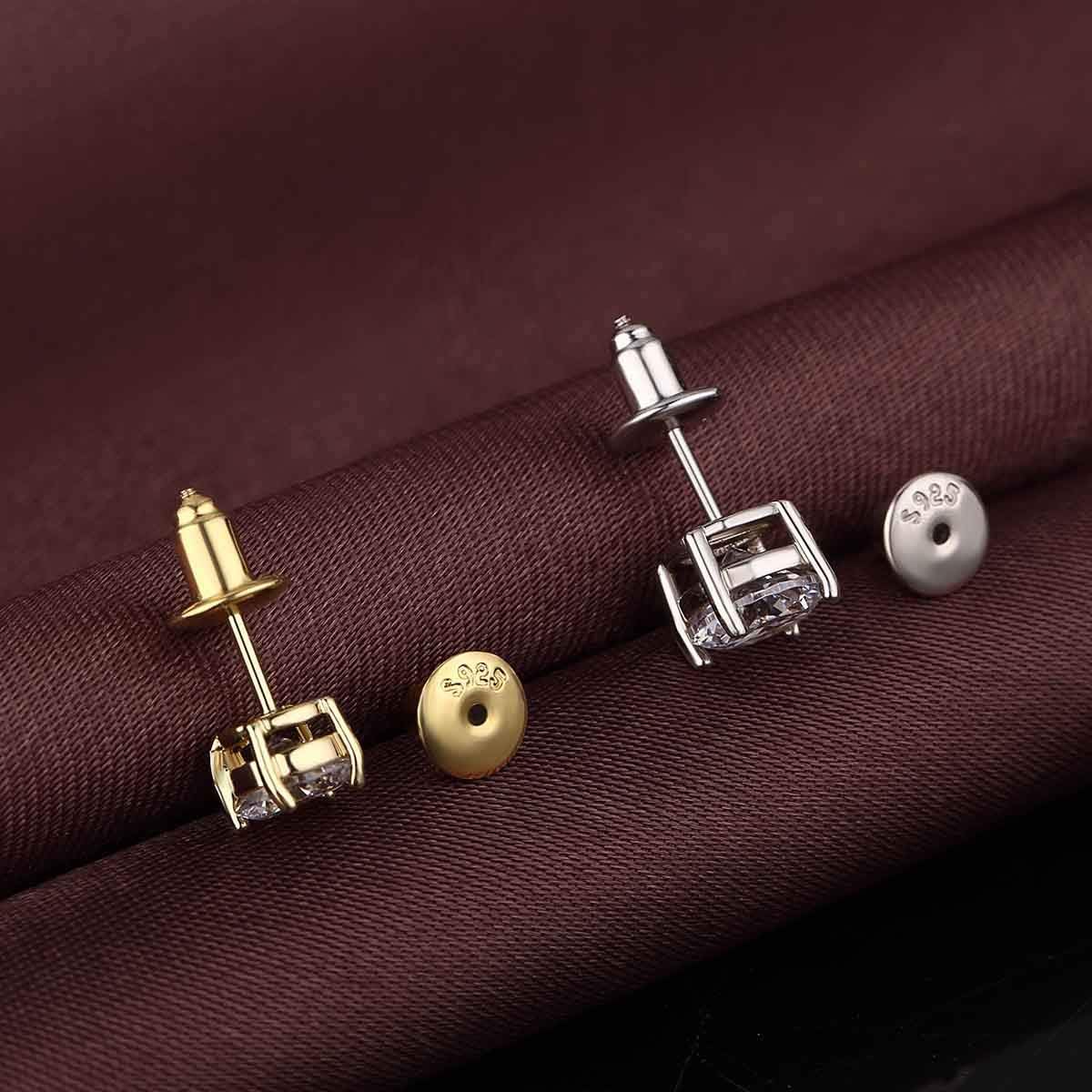 DELECOE 14K Gold Bullet Locking Earring Backs for Diamond Studs,925 Sterling Silver Hypoallergenic Replacements Backings for Pierced Earrings,6mm