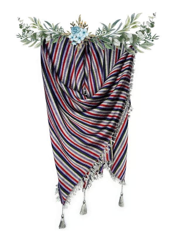 Scarf | For Travel Daily Outings Neck Styling | Viscose Fabric Multicolor Diagonal Stripe Pattern Tassel Edges Fringed Design Lightweight Texture Decorative Accessory Wrap Stole-image-11