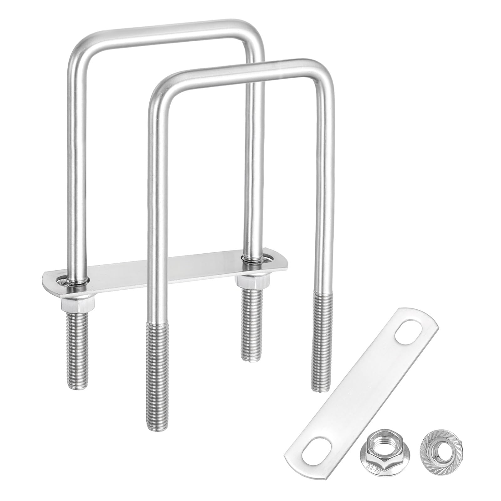 sourcing map 2 Set M10 2-3/4 Inch Inner Wide Square U Bolts, 5-7/8 Inch Length 304 Stainless Steel U-Bolts with Flange Hexagon Nuts, Frame Plates for Trailer, Automotive, (70mm W x 150mm L)
