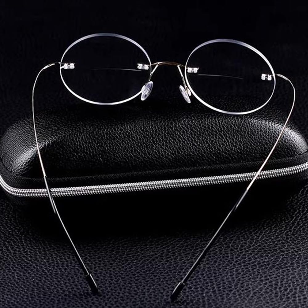 DOUKI Runder Rahmenlose Lesebrillen Für Herren Damen Photochrome Sonnenbrille Progressive Multifokus Brille Ultraleichte Metall +2.0 (Color : Black, Size : +2.5)