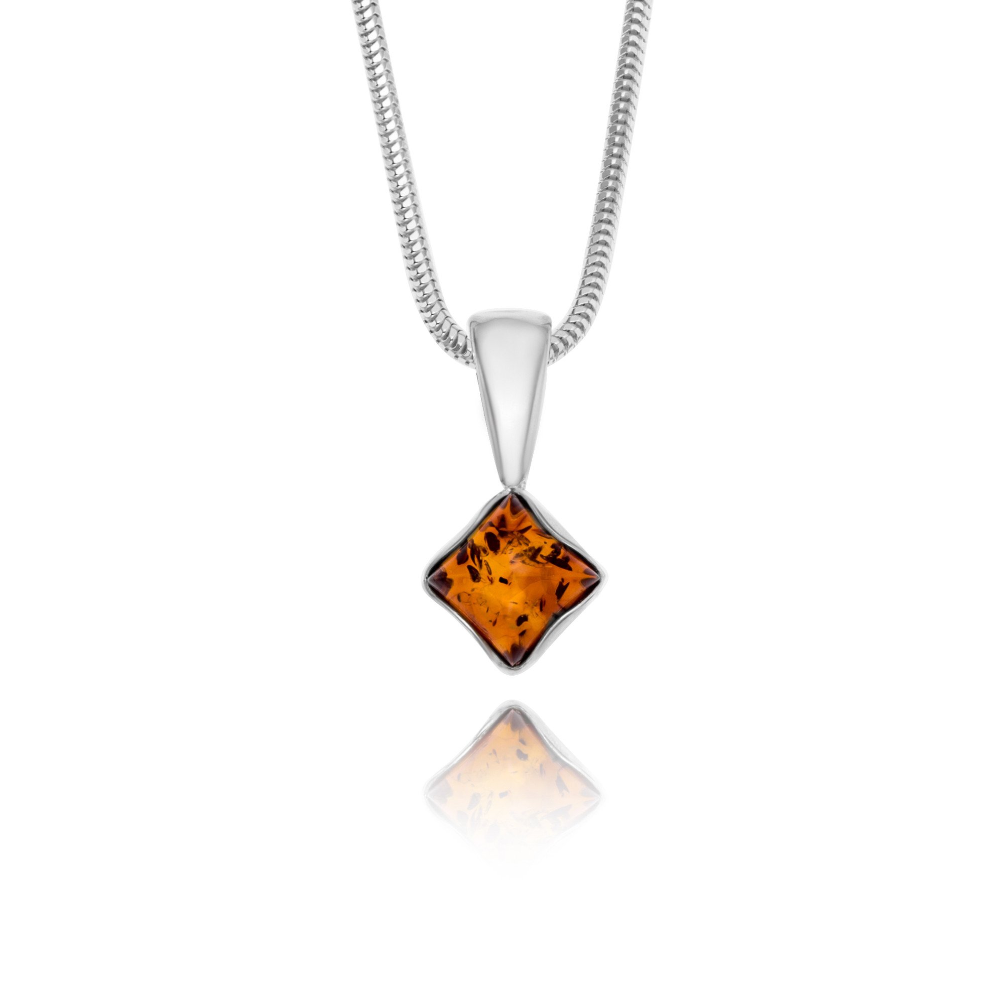 Collar Para Mujer Con Colgante Cuadrado De Ámbar Y Cadena De Plata De Ley