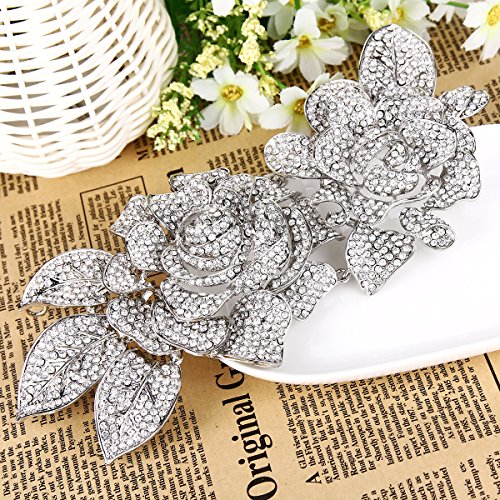 Image of EVER FAITH Women's Austrian Crystal Romantic Bridal 2 Rose Flower Brooch for Wife, Lover,Sister