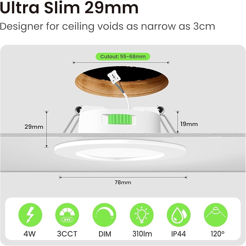 ALUSSO LED Beépíthető Spotlámpa 68mm Dimmelhető 4W IP44 Fürdőszoba
