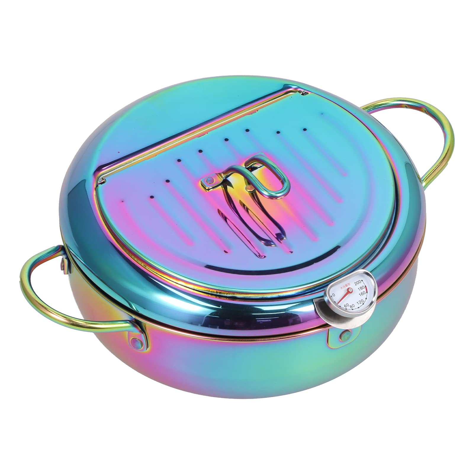 Marmite à Friteuse en Acier Inoxydable avec Thermomètre pour la Cuisine, Accessoire de Batterie de Cuisine Antiadhésif de 3,2 L (Bleu)