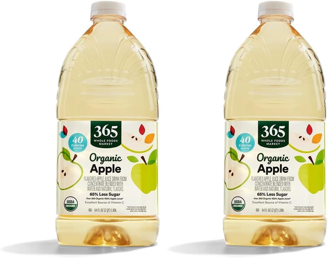 365 by Whole Foods Market Apple Juice, Organic, 64 Fl Oz | Reduced Sugar | Pack of 2