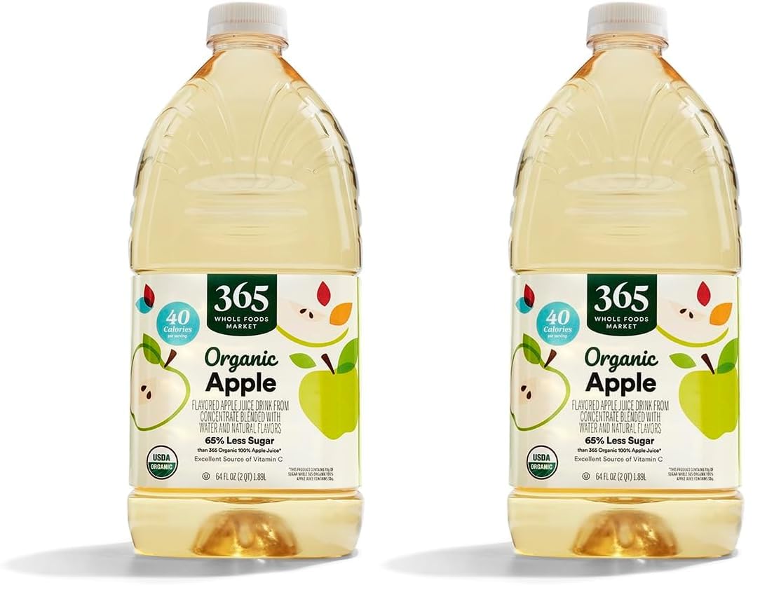 365 by Whole Foods Market Apple Juice, Organic, 64 Fl Oz | Reduced Sugar | Pack of 2