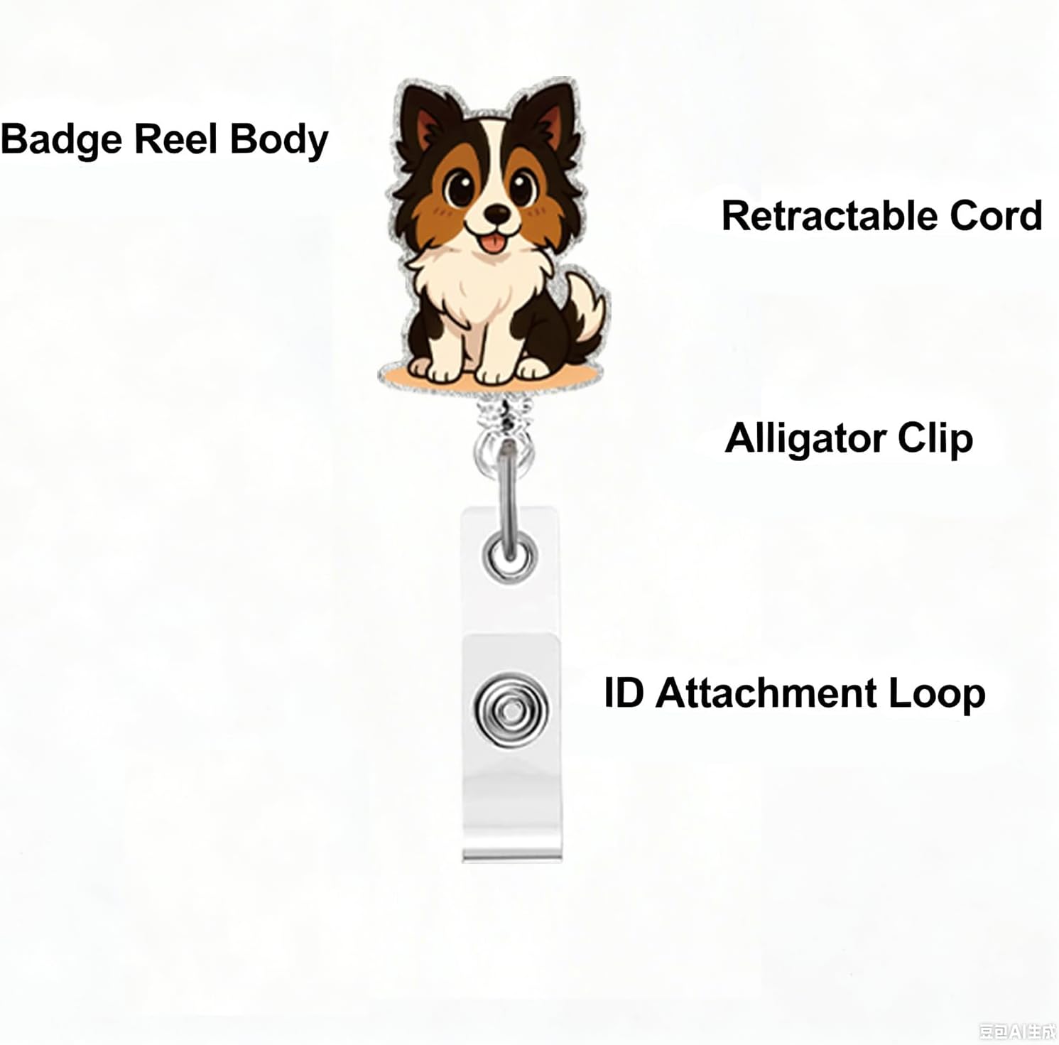 Badge Reel Retractable Cute Puppy Design ID Tri Color Acrylic Alligator Clip Fluffy Cartoon Dog Face Adorable Style Badge Tag Accessory Suitable for Nurse Doctor Student Worker Professional Use 1 Pcs image 4