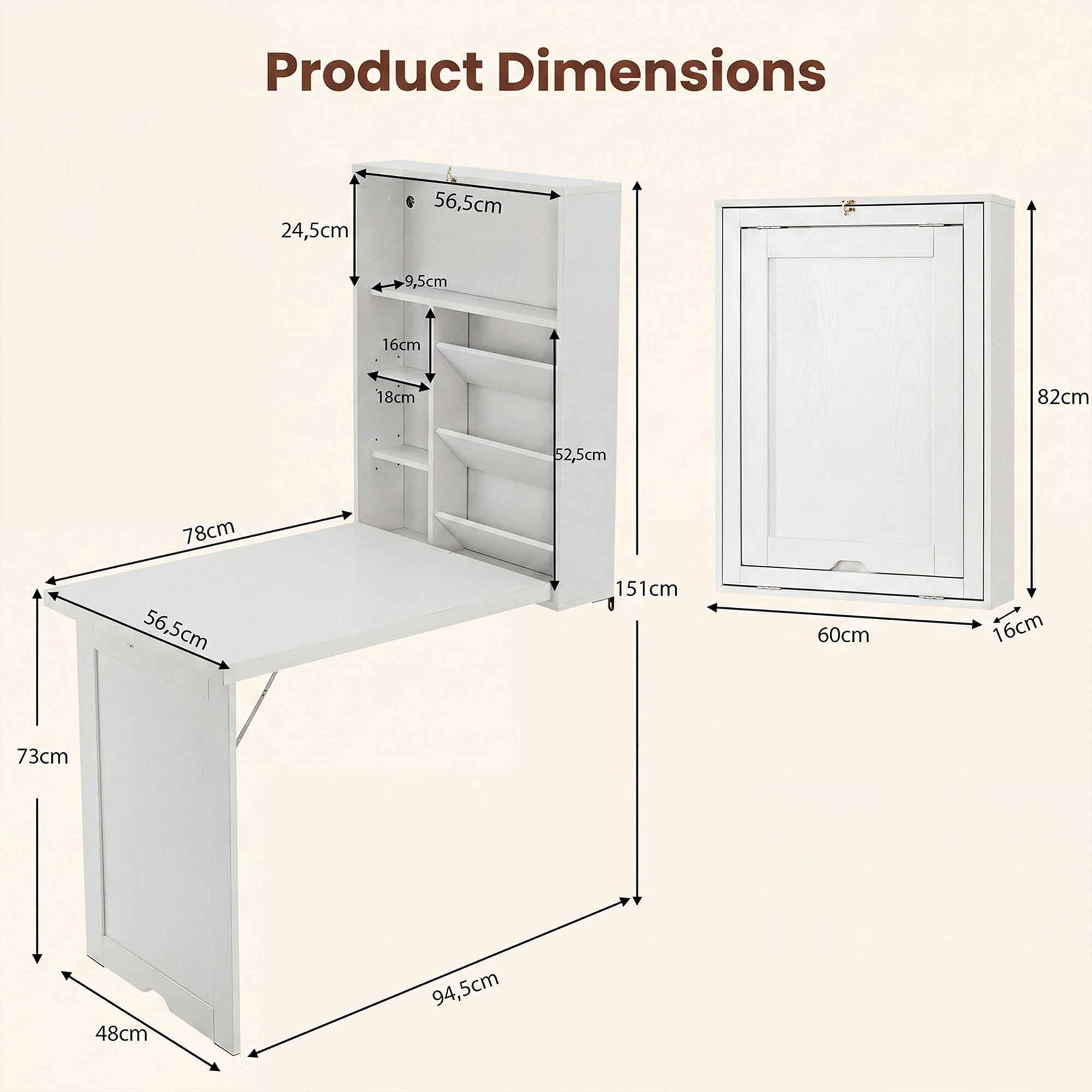 KOMFOTTEU Escritorio Plegable de Pared con 7 Compartimentos