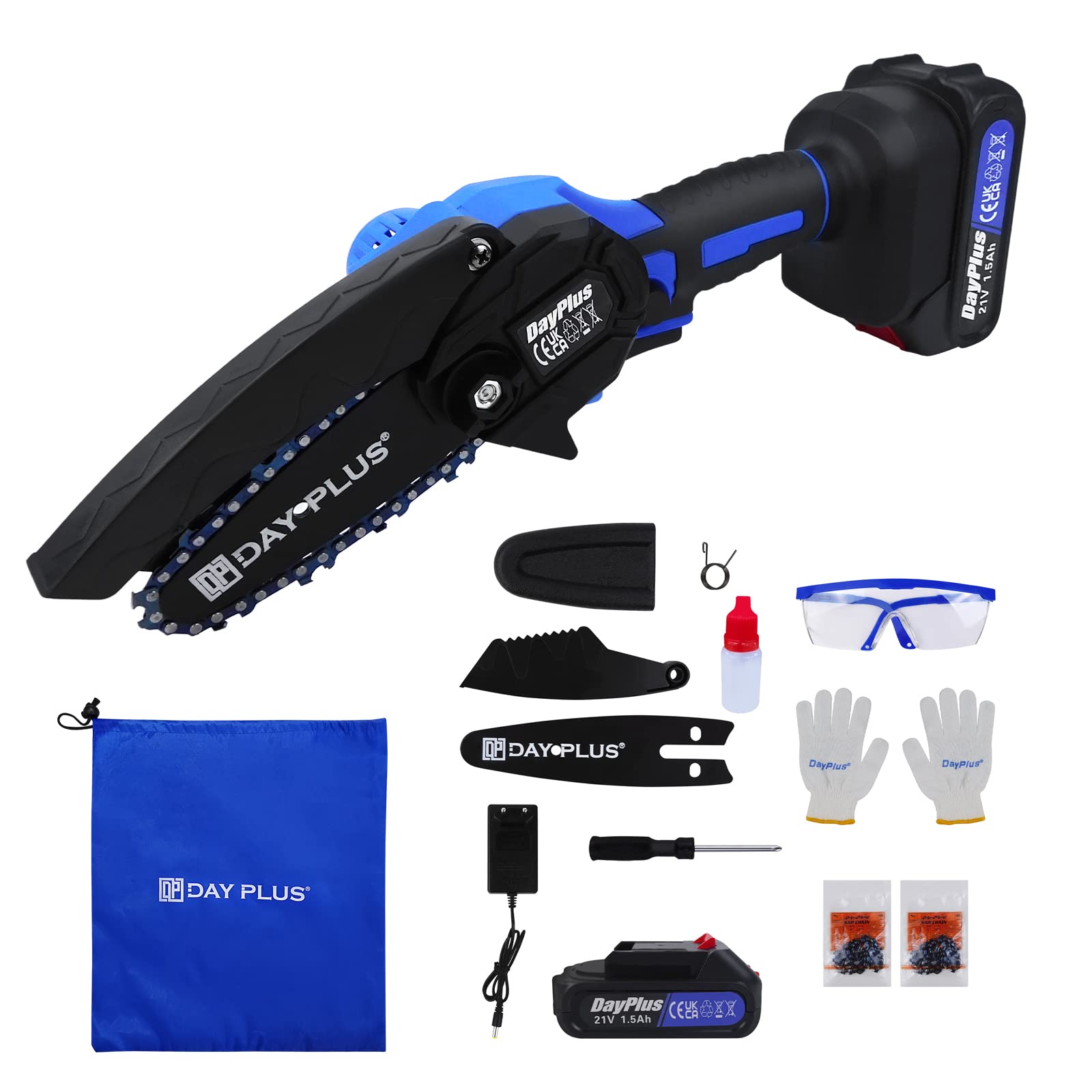Mini Chainsaw 4-Inch with 1.5Ah Battery & 2 Chains, Cordless Power Chain saws with Security Lock, Handheld Brushless Electric Chainsaw for Wood Cutting Tree Trimming