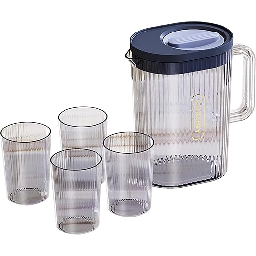 HEAVENGLOW Water Pitcher with 4 Cups Heat Resistant 70oz Juice Water Jug for at Parties Blue