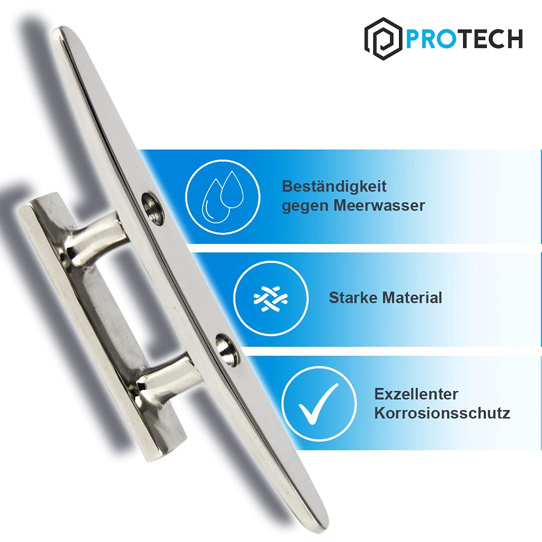 PROTECH 4 Stück Bootsklampe flach 2 löcher 150mm aus rostfreier Edelstahl A4 Festmacher Klampe V4A Anlegeklampen für Boote Belegklampen
