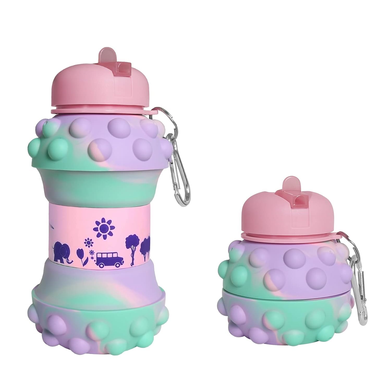 DOEASY Collapsible Football-Shaped Silicone Water Bottle 550ml | BPA-Free, Foldable, Reusable & Leak-Proof Travel Sipper with Carabiner Clip for Kids, School, Sports & Outdoor (Dotted)