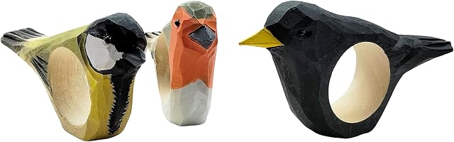 your castle Set of 3 Napkin Rings Birds Hand-Carved and Hand-Painted Wooden Approx. 11 x 6 x 2 cm