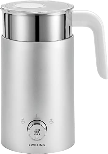 ZWILLING ENFINIGY Espumador de leche eléctrico para leche caliente y fría y alternativas a la leche de origen vegetal, 400 ml, Plata