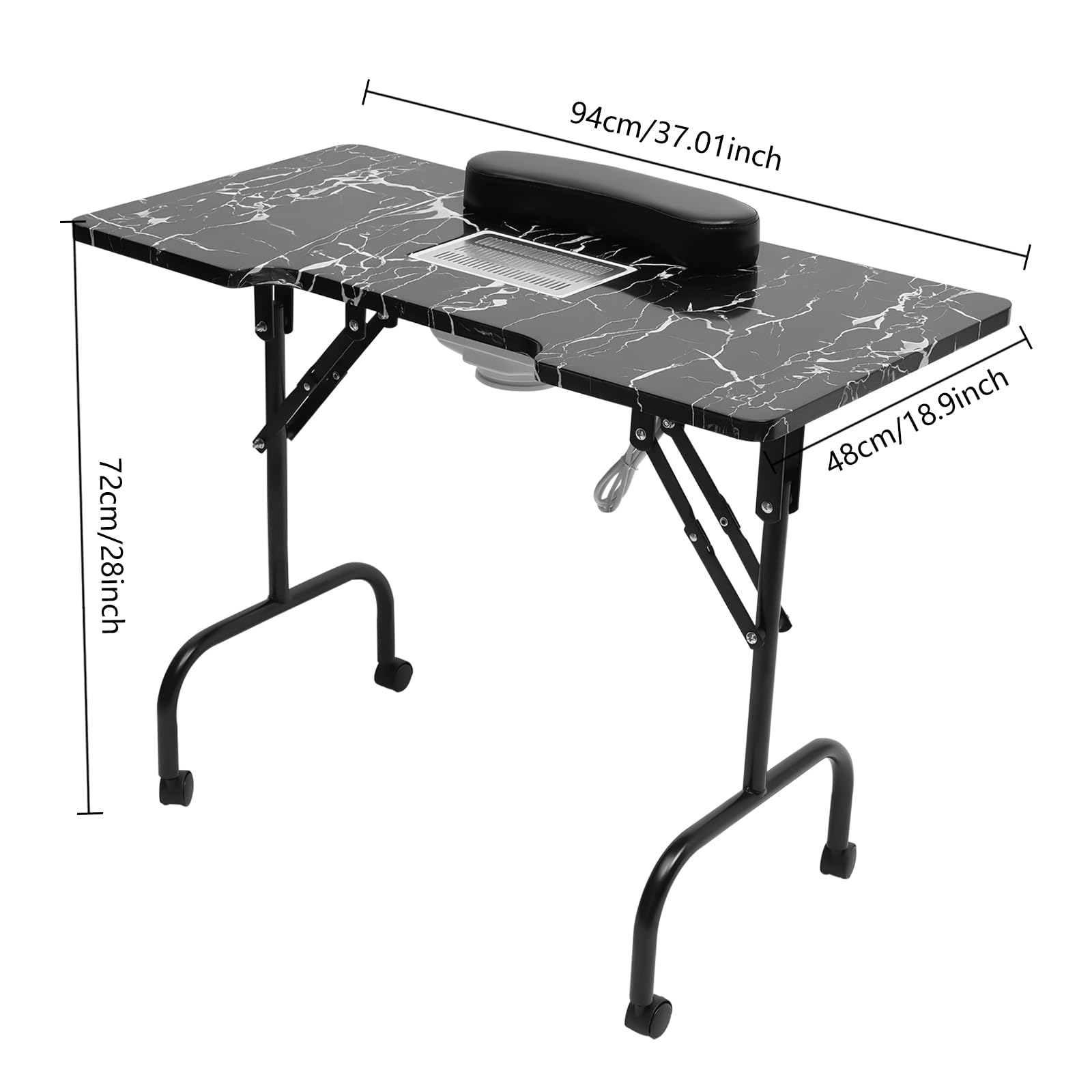 Mesa de manicura con aspiración, plegable, mesa de manicura, mesa de manicura, mesa portátil de manicura, mesa de manicura, mesa de manicura, mesa portátil con ruedas, bolsa de polvo, bolsa de