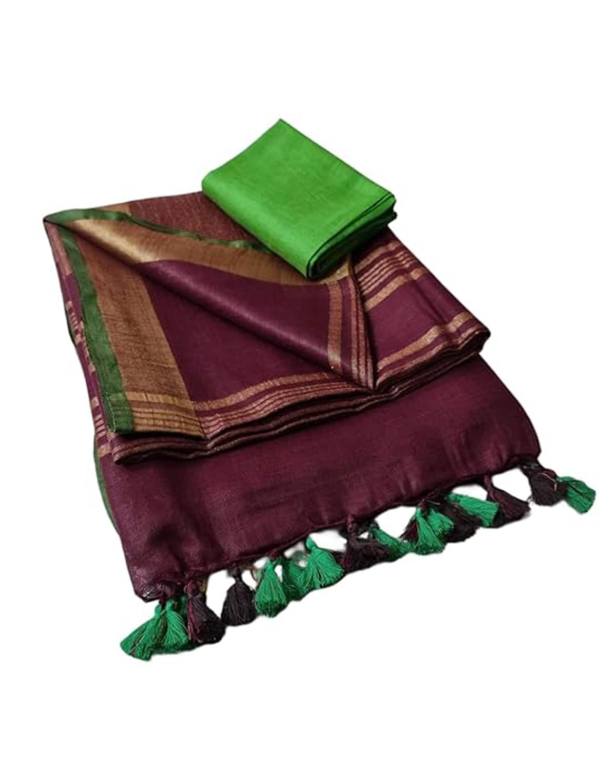 Handloom Linen Cotton Blend Bhagalpuri Contrast Saree for Women