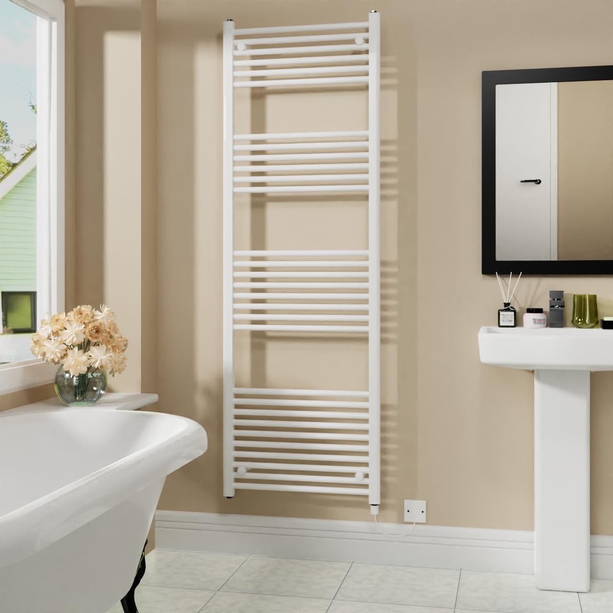Warmehaus 800W Electric Heated Warming Towel Rail Bathroom Radiator White - 1800x600mm