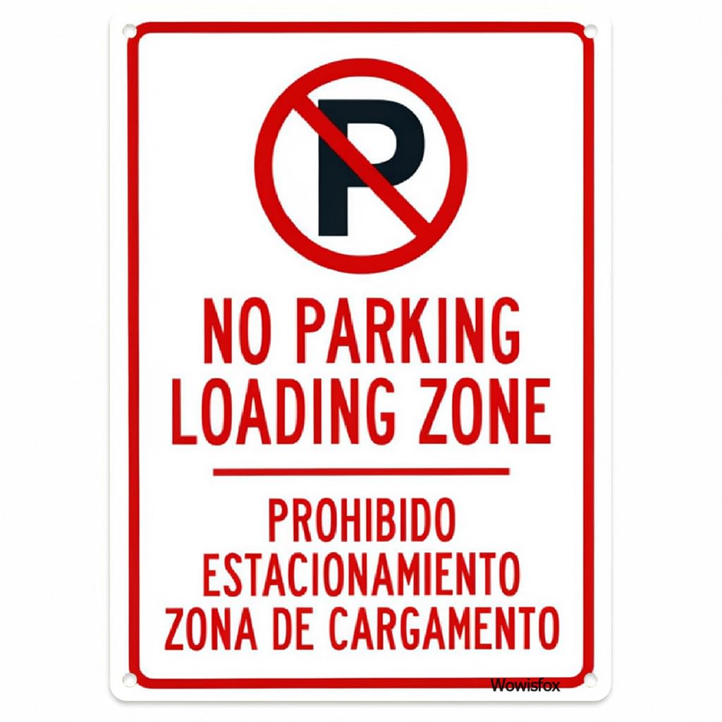 Spanish No Parking Loading Zone Sign, 8 x 12 Inch Aluminum, Mounting Holes