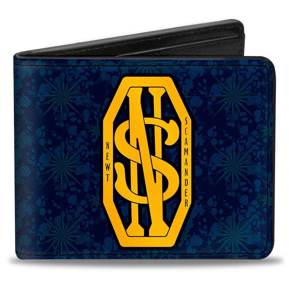 Buckle-DownPU Bifold Wallet - NEWT SCAMANDER NS Monogram + FBAWTFT Logo Blues/Gold