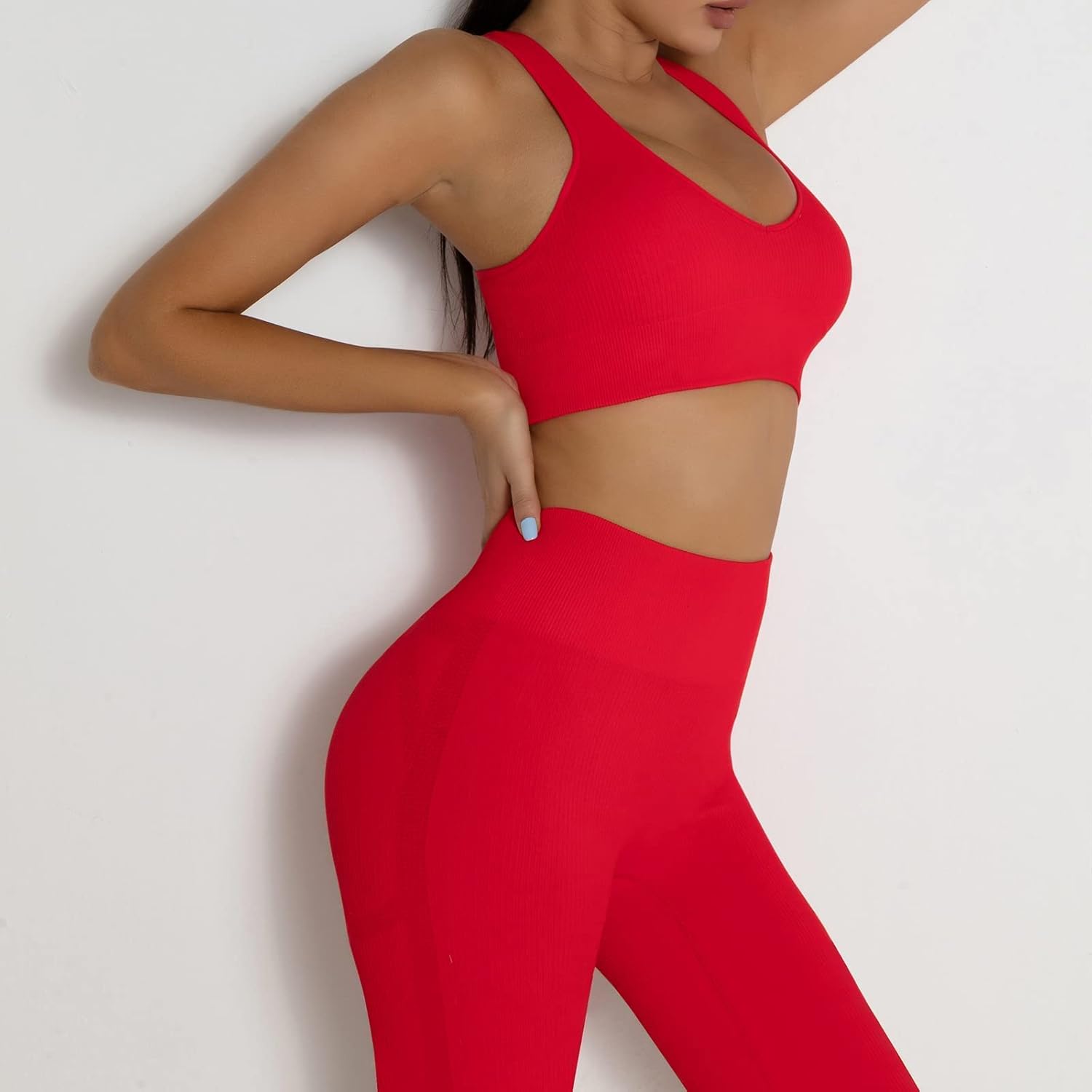 DADAB Workout Sets Two Piece Outfits for Women Clothes Gym Yoga Seamless Racerback Sports Bra Tank Tops with Biker Shorts - Image 4