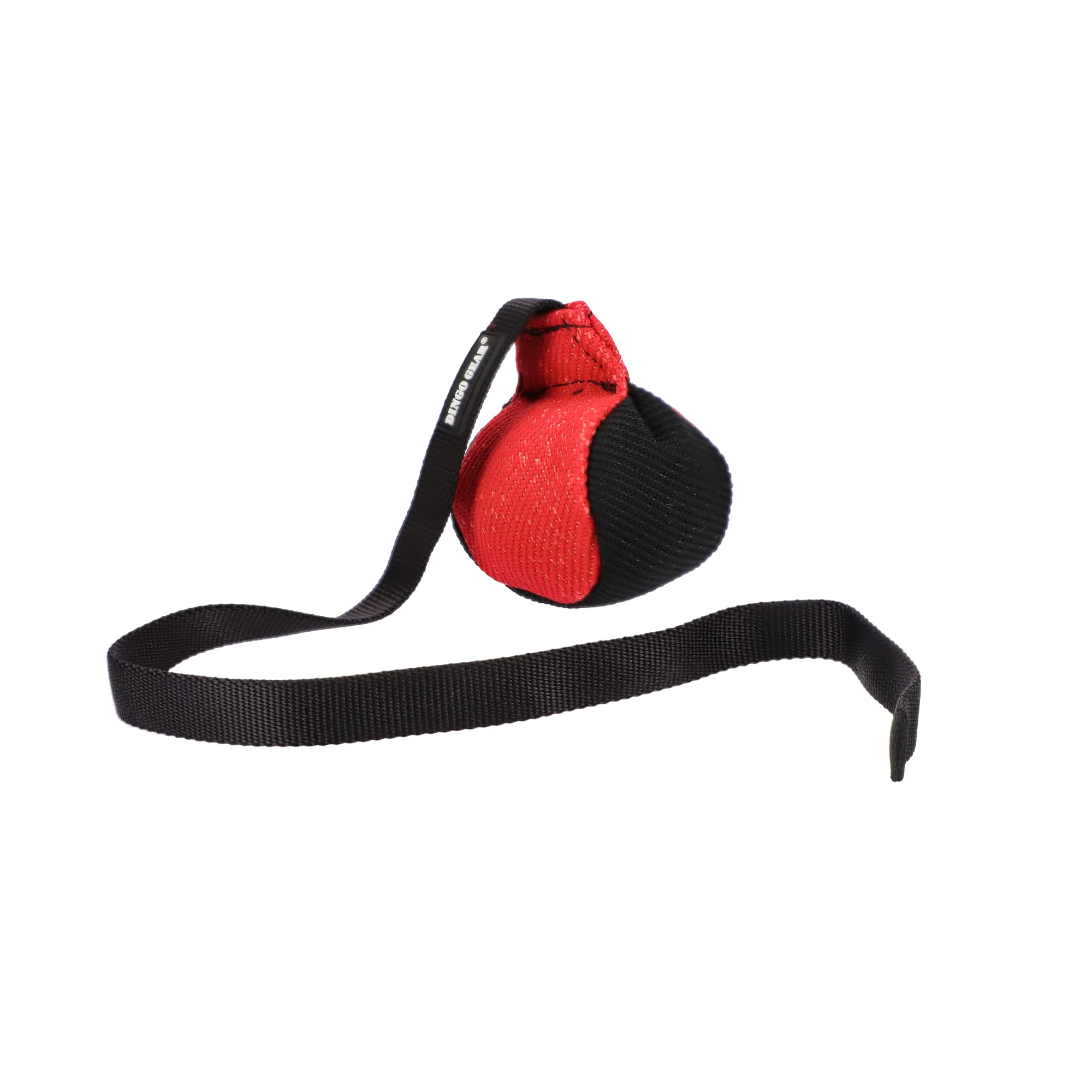 Dingo Gear French Linen Ball for Dog Training, as Reward for Fetch tug of war, with Long Handle, Handmade, red-Black S02813