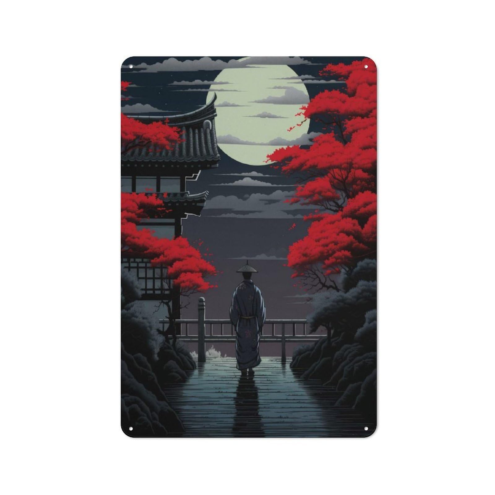 Junmoney Japanese Painting Retro Metal Plaque 30X20cm For Living Room Or Hallway, For An Autumn Wall Display In Living Room And Hallway