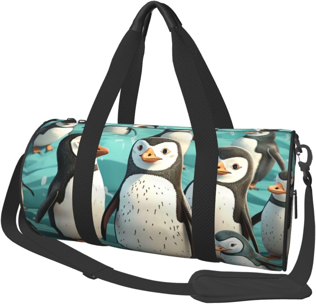 UNIOND Travel Duffle Bag Lightweight Sports Gym Bag for Men Women Foldable Carry on Weekender Overnight Bag Cute Penguins Canvas Sport Duffel Bag for Yoga Business Trip, Black