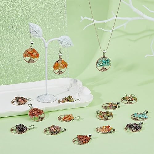 Miniatura 3 de SUPERFINDINGS 32 colgantes de 8 estilos de piedras preciosas del árbol de la vida, colgante redondo plano y redondo natural, collar de chakras con
