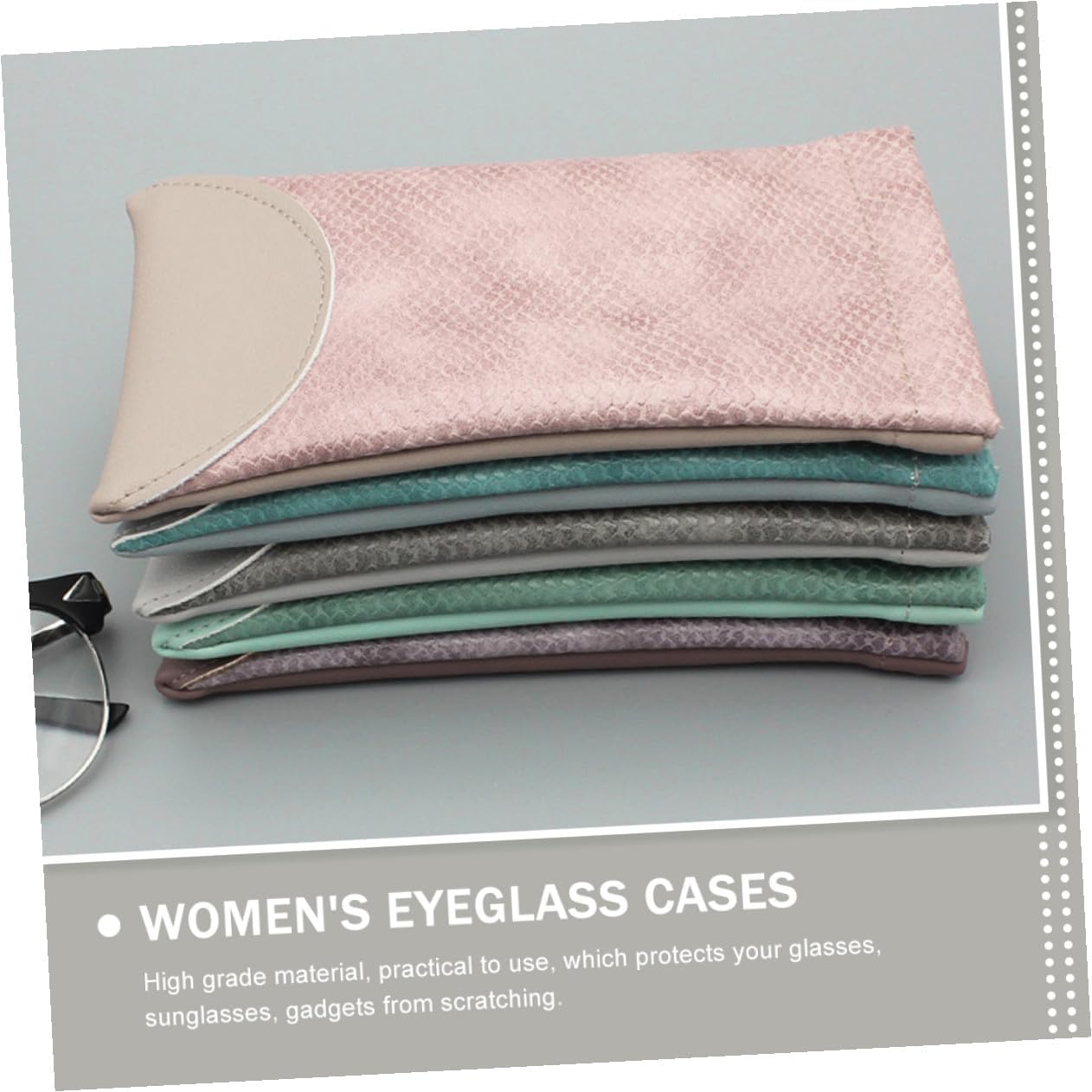2pcs Leather Eyeglass Case Pouch with Automatic Closure, Portable Soft Sunglasses Storage Bags for Men and Women, Anti-scratch Travel Eyewear Organizer in Gray and Pink image 4