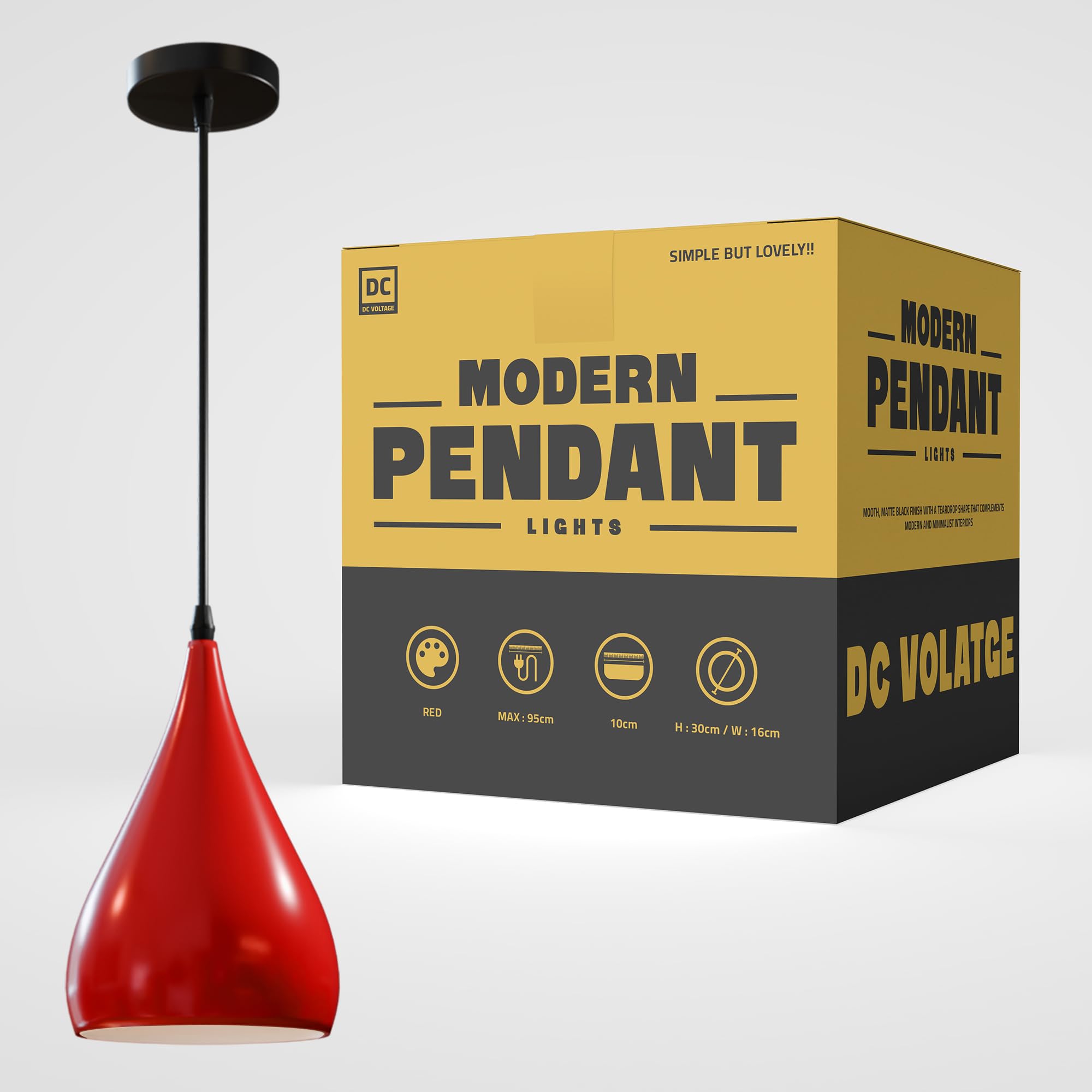 DC VOLTAGE Retro Style Modern 16W x 30H Red Ceiling Pendant Metal Lamp Shade E27 Adjustable Teardrop Indoor Hanging Light Fitting for Living Room Loft Bar Cafe Kitchen