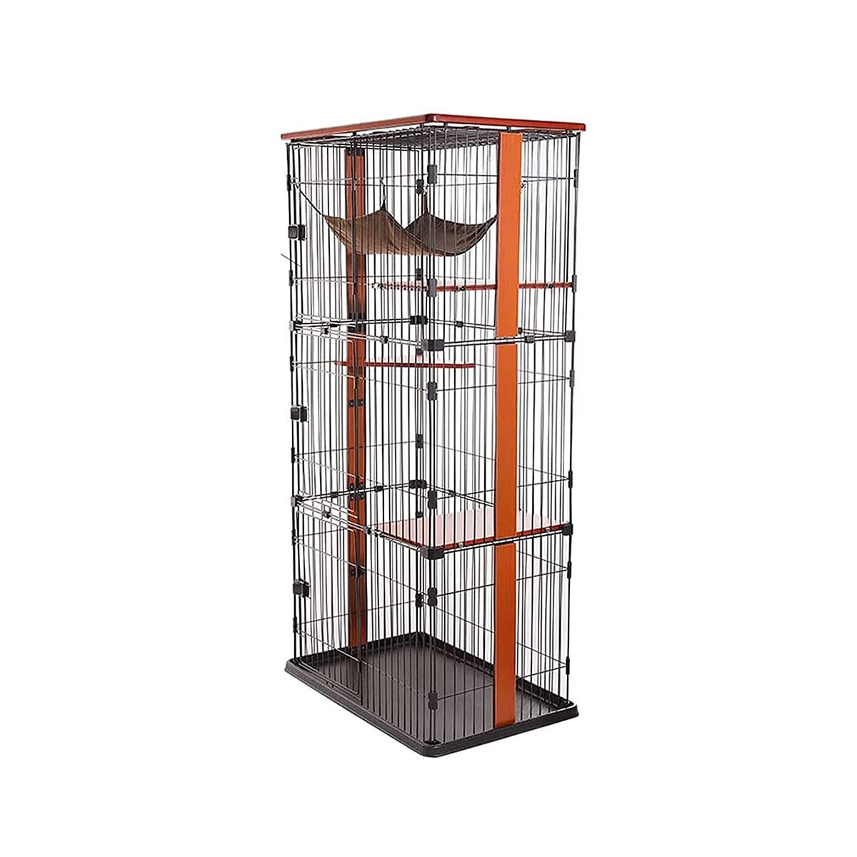 Jaula para Mascotas, Jaula de Madera para Gatos, Caja Grande con Valla Estilo Apartamento para Gatos de 2 Pisos, Criadero Interior Ideal para Perrera, marrón, 88 * 57 * 176 cm