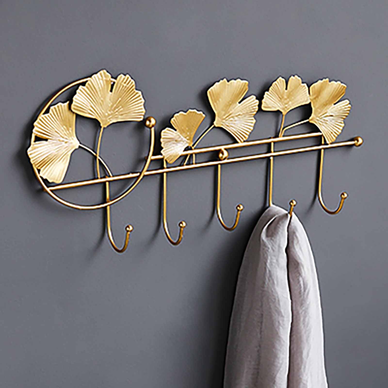 2 ganchos decorativos de pared, gancho para colgar en la pared, adecuado para dormitorio, sala de estar, pasillo, decoración de pared, colgante de porche, percha, dorado